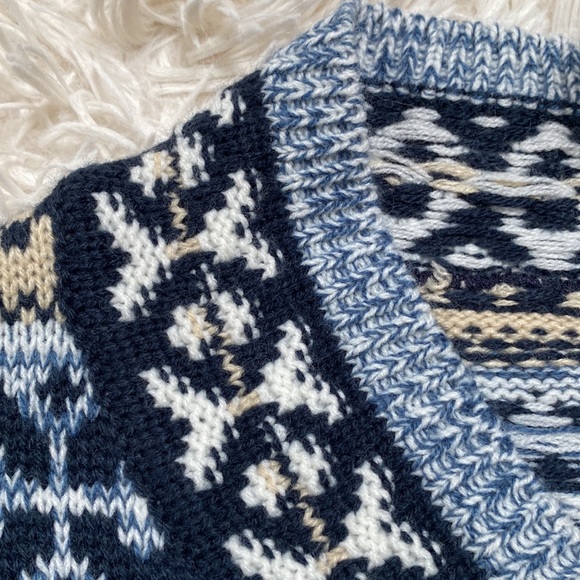 Cy V-Neck Knit Sweater ๐ Blue Tan & White - Picture 8 of 16